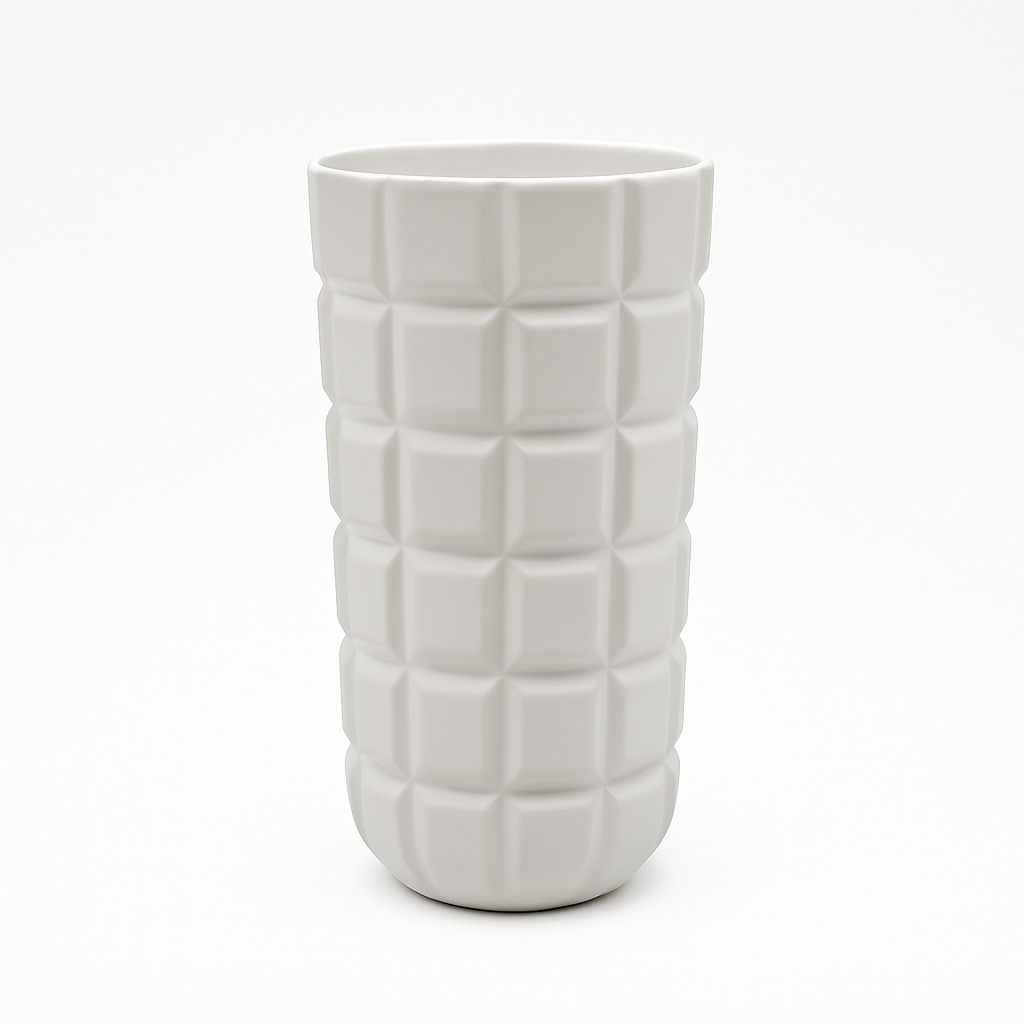 90's 10 X 4 matte white ceramic vase sold for $14.99 by floralsuppliespoint1.com