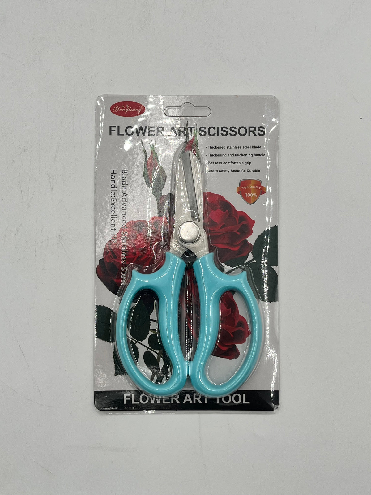 6.5" flower art scissors with stainless steel blades & ergonomic handle in teal. Sold for $7.99 retail by floralsuppliespoint1.com.