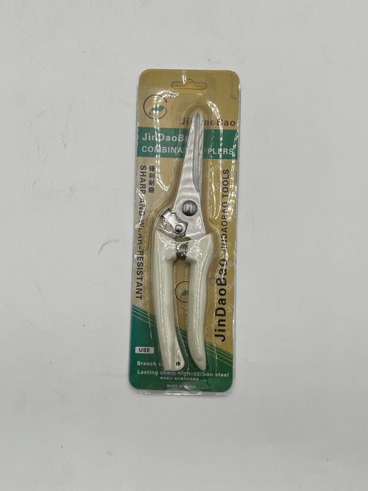7.5" Precision Floral Shears with white handle & safety lock, ideal for florists & gardeners. Sold by floralsuppliespoint1.com for $6.99.