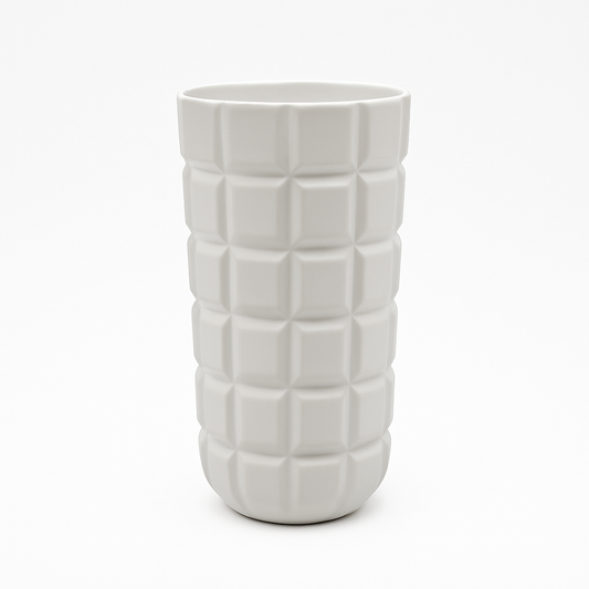 90's 10 X 4 matte white ceramic vase sold for $14.99 by floralsuppliespoint1.com