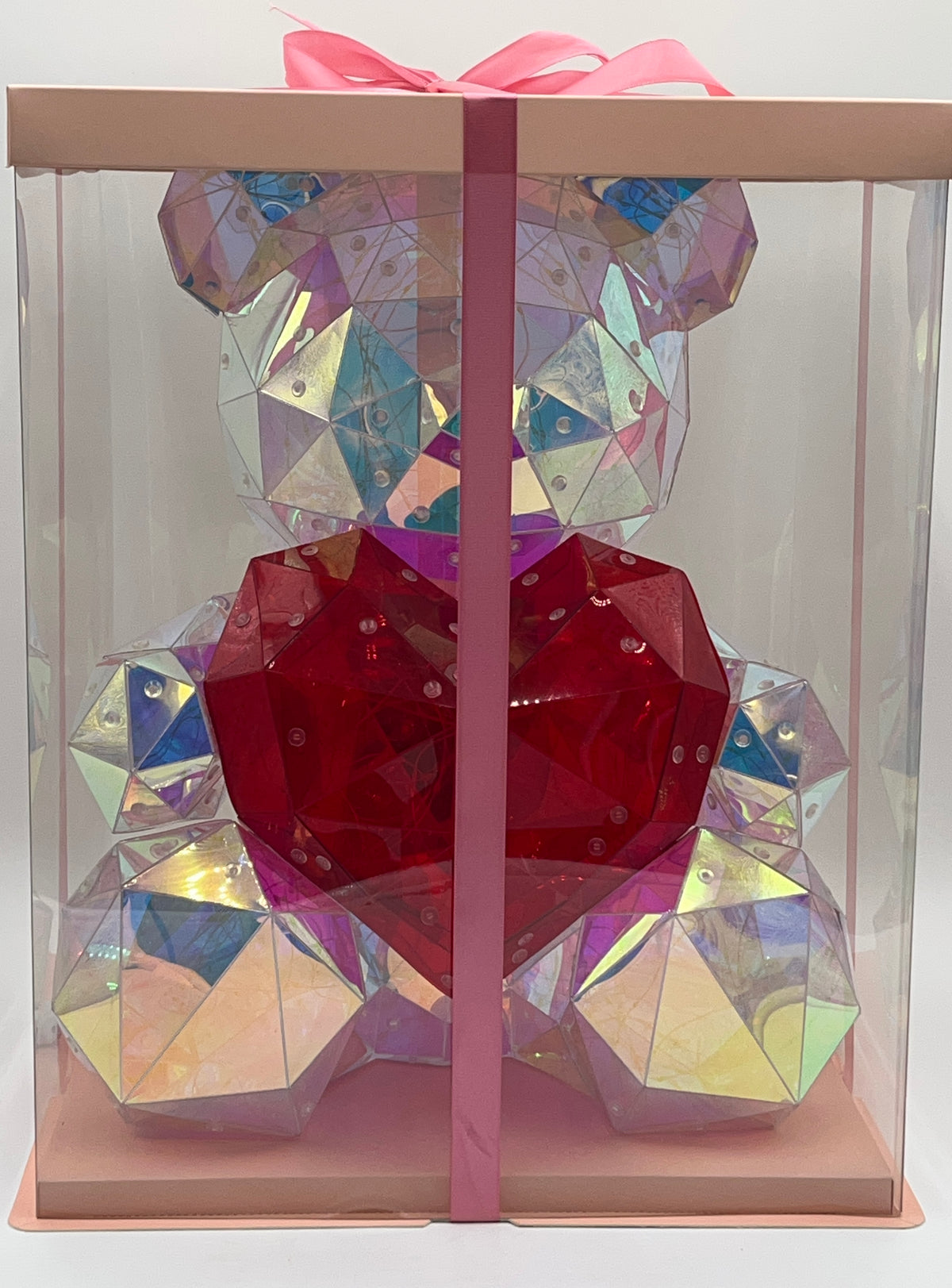 LED crystal Heart Bear gift light with red gem heart inside display box, USB-powered, perfect for gifting and decor. Sold by floralsuppliespoint1.com