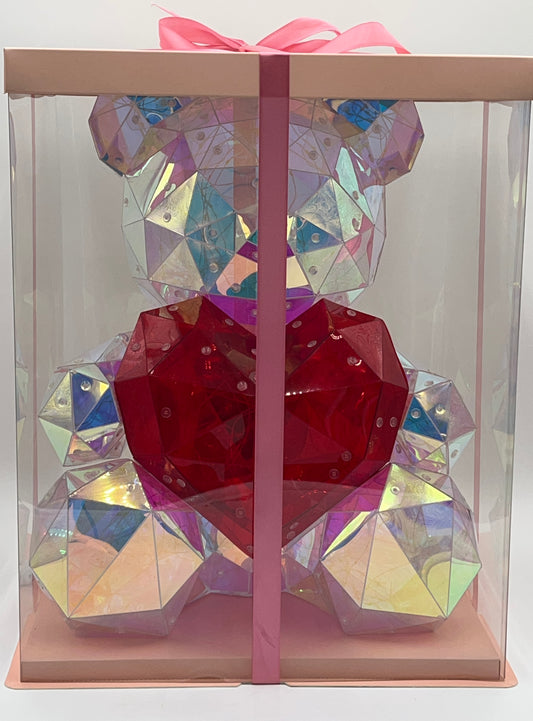 LED crystal Heart Bear gift light with red gem heart inside display box, USB-powered, perfect for gifting and decor. Sold by floralsuppliespoint1.com