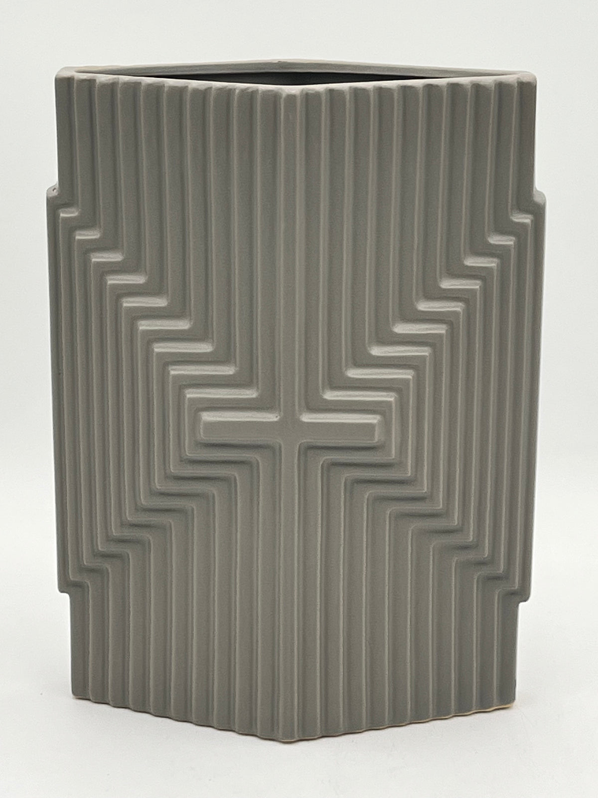 Eternal Grace Matte Edition ceramic vases in matte gray with raised cross pattern, sold by floralsuppliespoint1.com for elegant floral tributes or modern decor.
