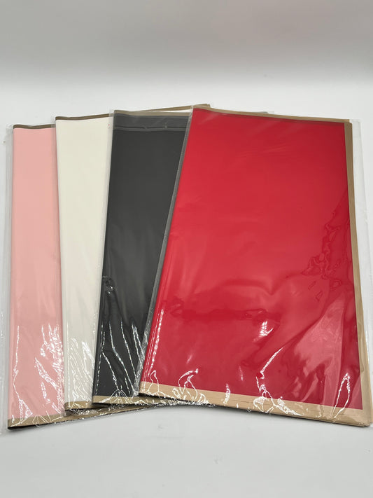 Gold Trim Collection floral wraps – 22x22” sheets (20 pack) a Luxe floral presentation. Available in 4 colors for $9.99 by floralsuppliespoint1.com
