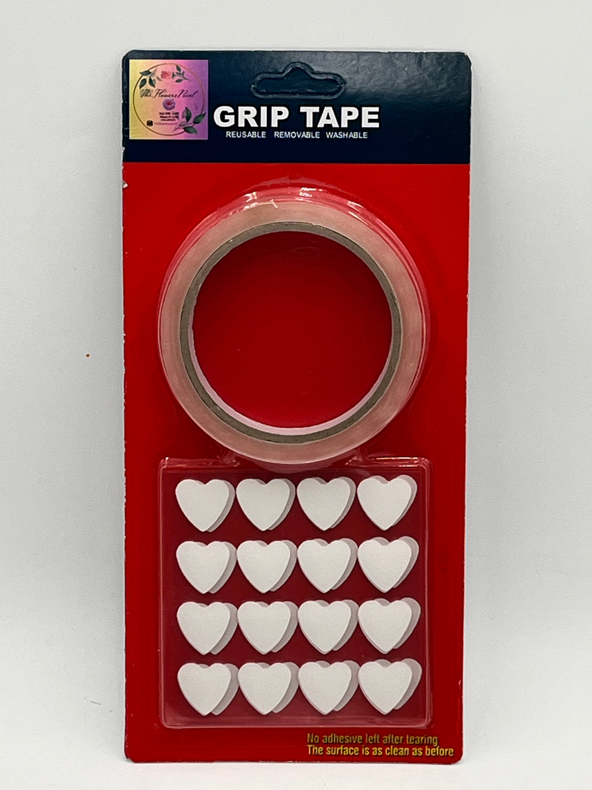 Reusable Grip Tape in circle and heart shapes— extra strong, washable and removable. Sold individually or wholesale by floralsuppliespoint1.com.