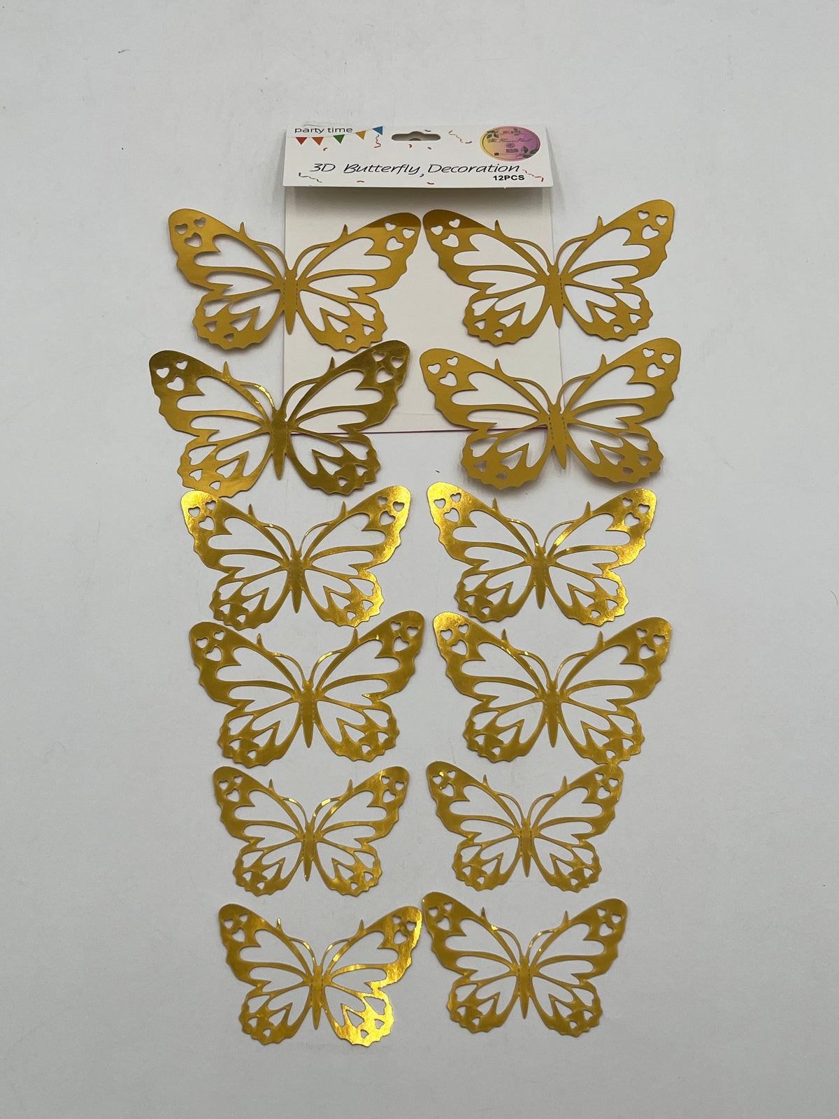 Heart Cutout Gold 3D Butterfly Decoration, 12 pcs for weddings, Valentine’s, floral & event décor. Sold retail & wholesale by floralsuppliespoint1.com.