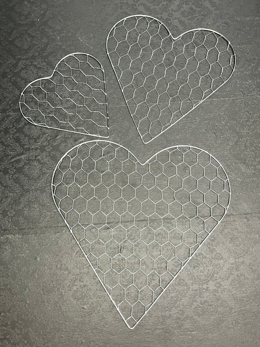 Three ♡ of Haven wire heart frames in small, medium, and large sizes for floral design, sold by floralsuppliespoint1.com.