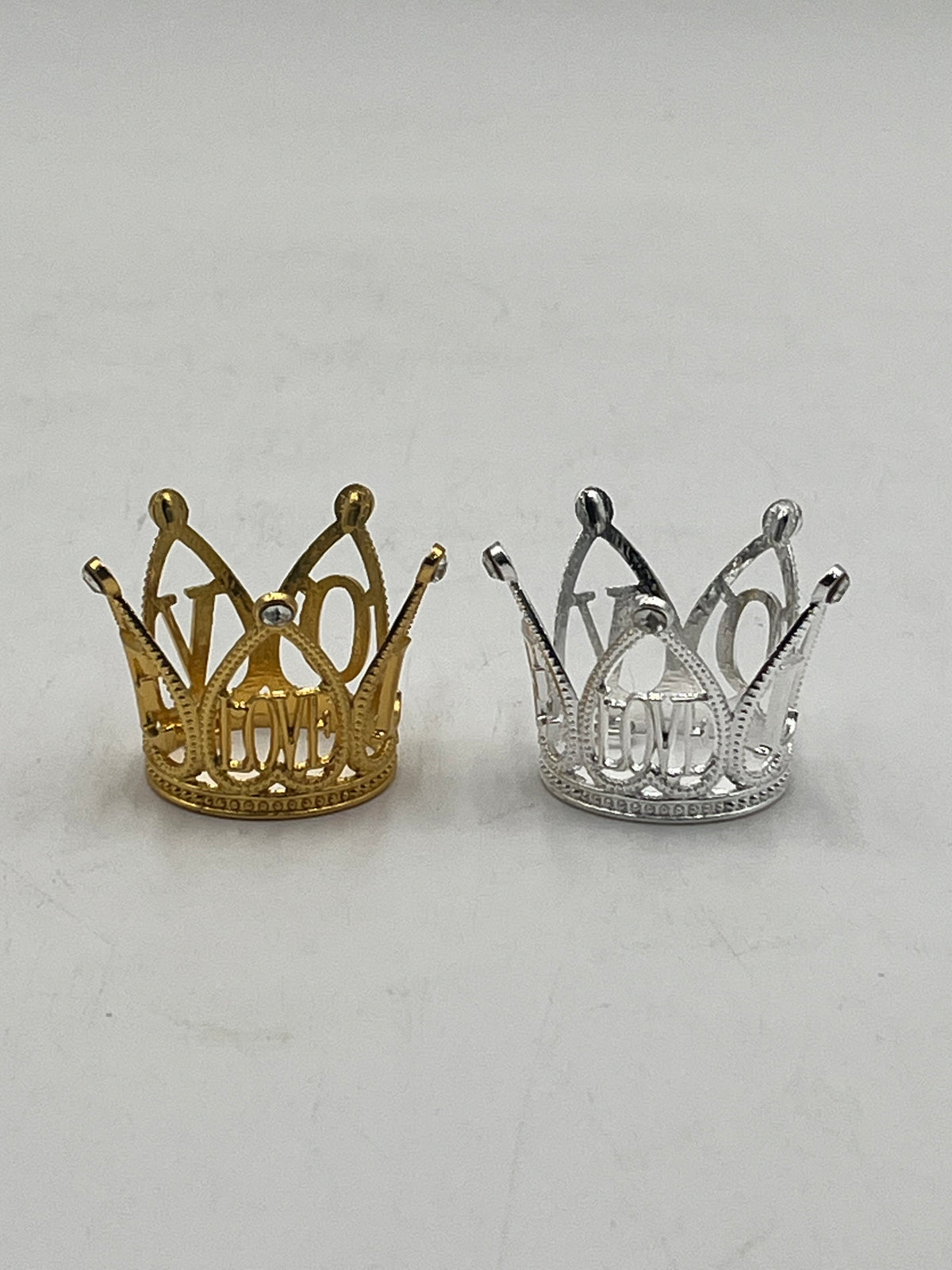 Mini LOVE crowns for floral arrangements, cakes & party favors. Perfect for weddings, showers & crafts. Sold individually or wholesale by floralsuppliespoint1.com