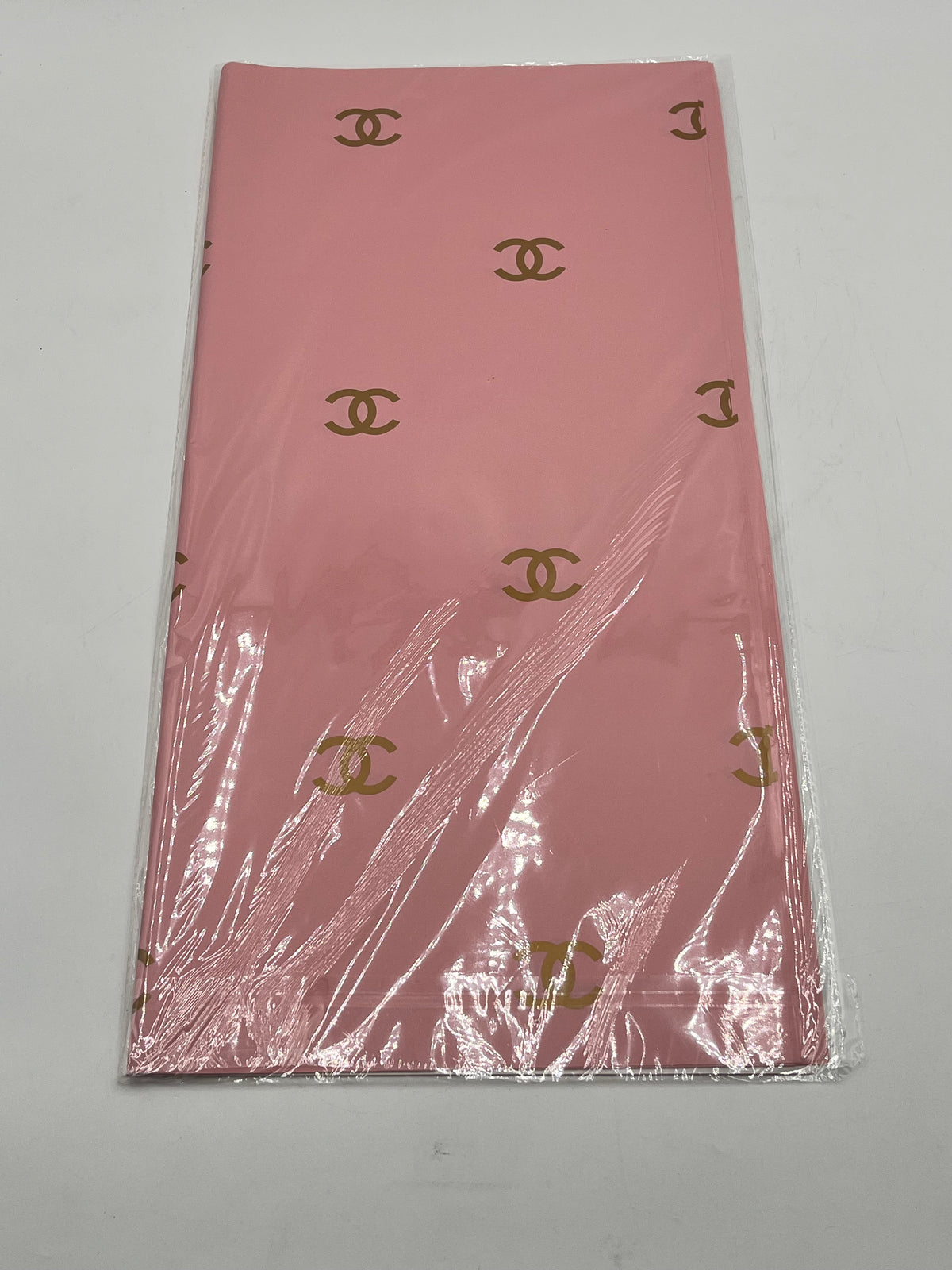 Paris Luxe CC Collection– in soft pink, designer-inspired wrapping papers with gold & black logos. 20 sheet pack for $9.99 each by floralsuppliespoint1.com