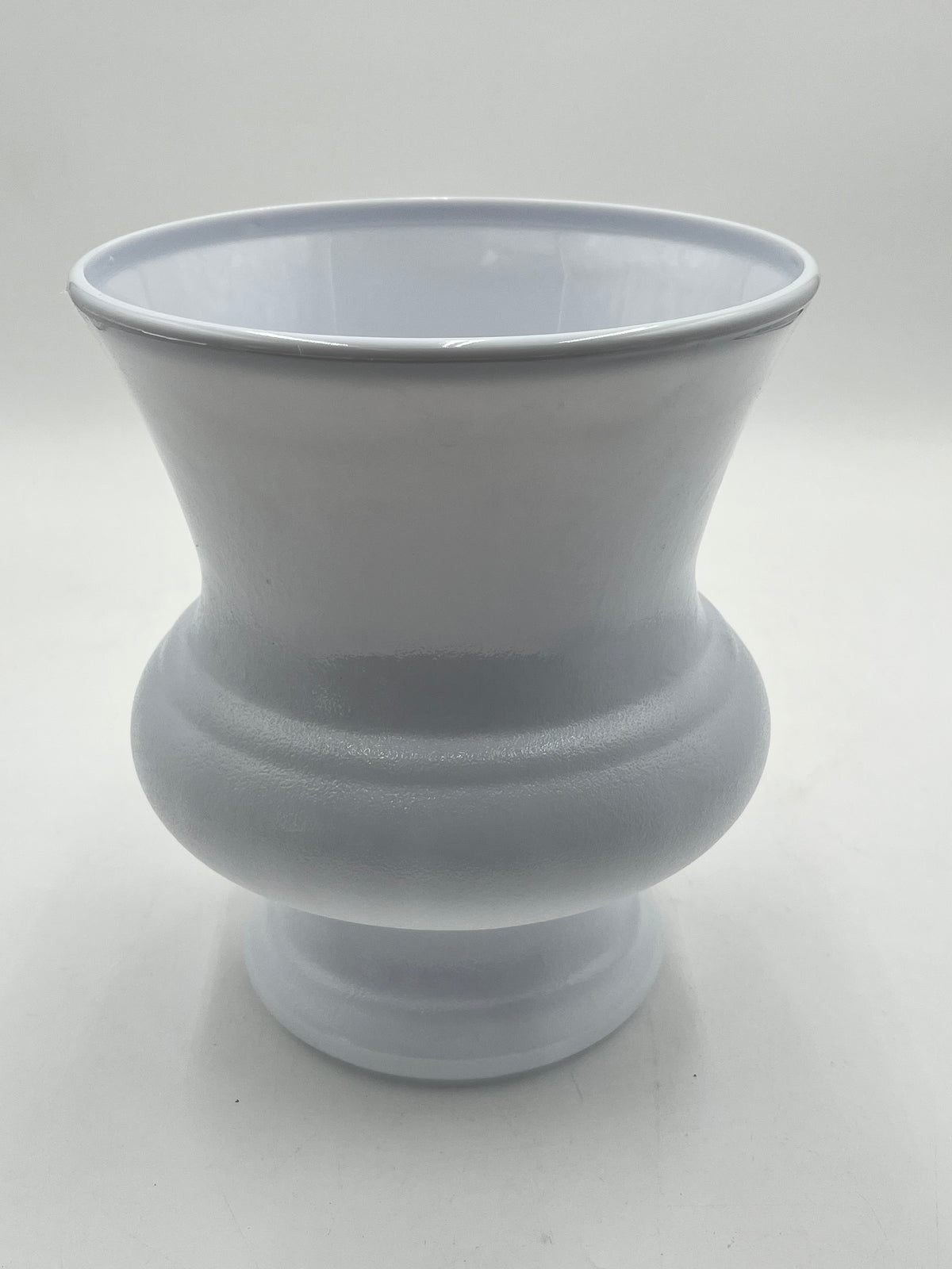 Elegant white plastic urn in large 10x8 size. Perfect for floral, memorial or décor use. Sold by floralsuppliespoint1.com for $6.99 each.