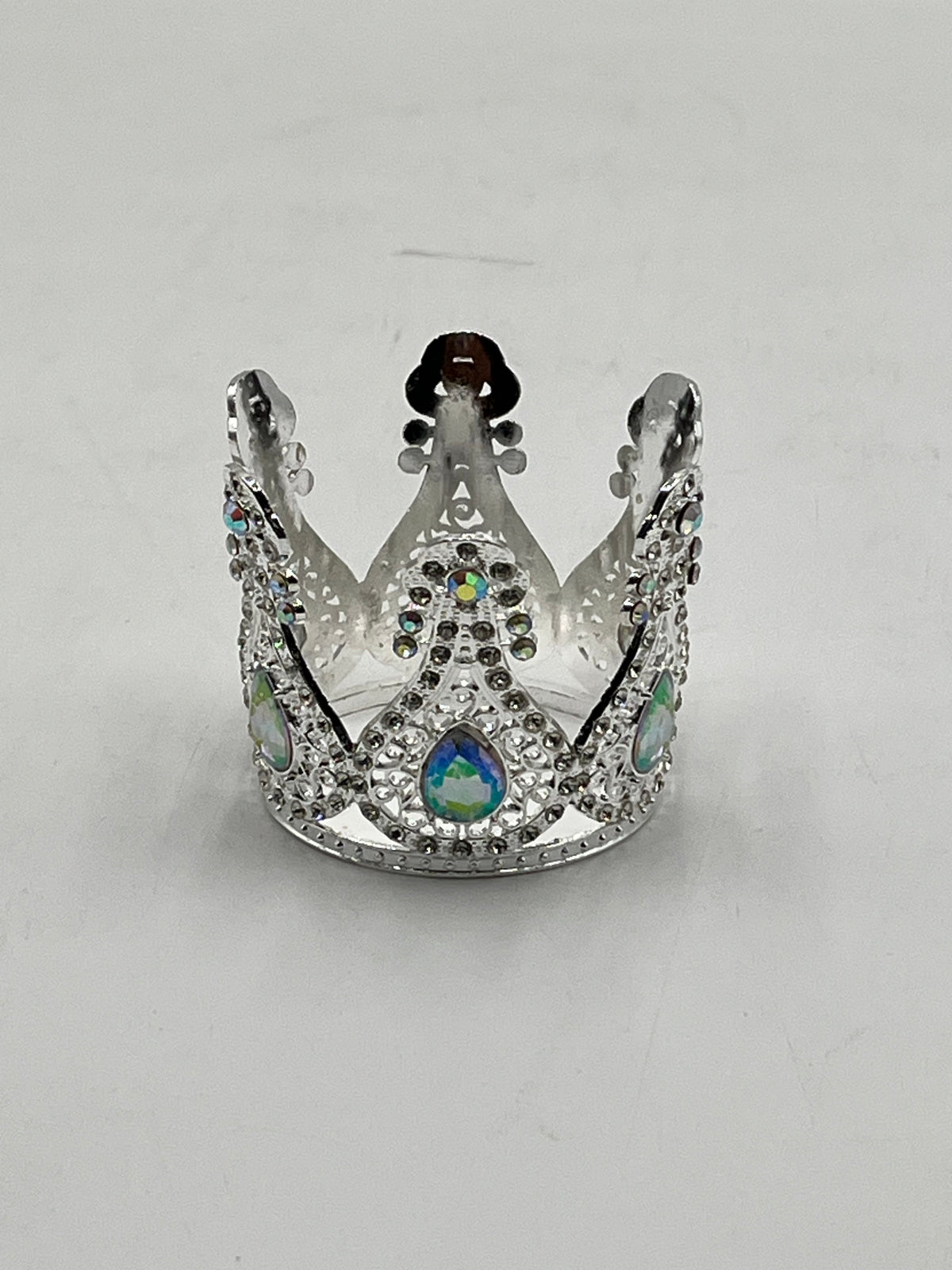Royal teardrop jeweled mini decorative crown in silver – sold by floralsuppliespoint1.com