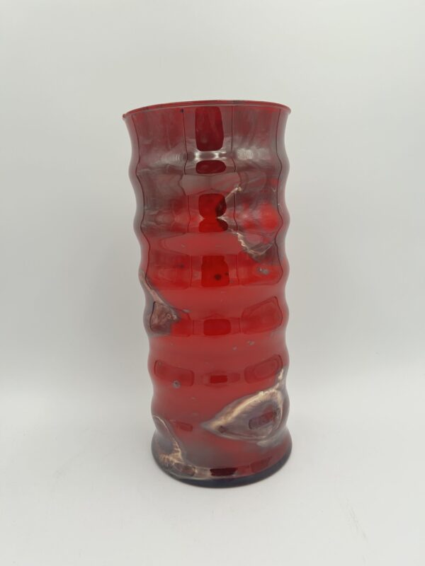 15.5" Cylinder Wave Vase Gold Red Marbled - Luxurious Accent for Your Home or Business